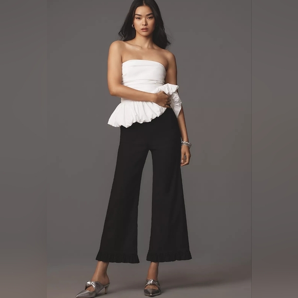 Antropologie Maeve The Colette Magic Fabric Ruffle Hem Crop Wide-Leg Pants Sz 25